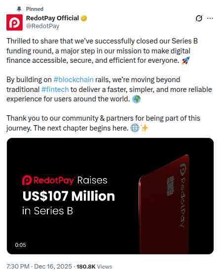RedotPay Series B Tweets