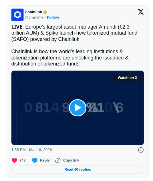 Amundi & Spiko Launch Tokenized Fund with Chainlink for Institutional Investors