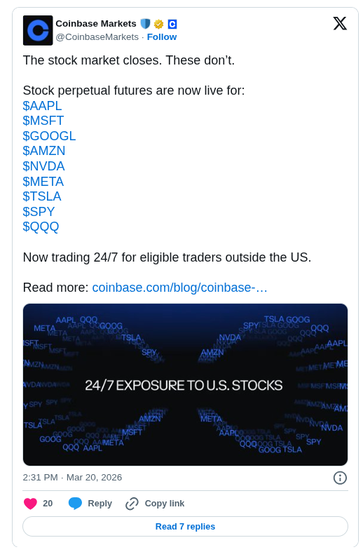 Coinbase Launches Stock Perpetual Futures for 24/7 US Equity Trading