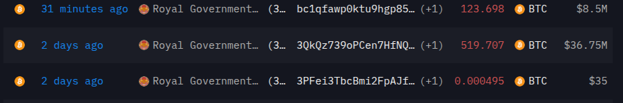 Royal Government of Bhutan Transfers 123.7 BTC to New Wallet