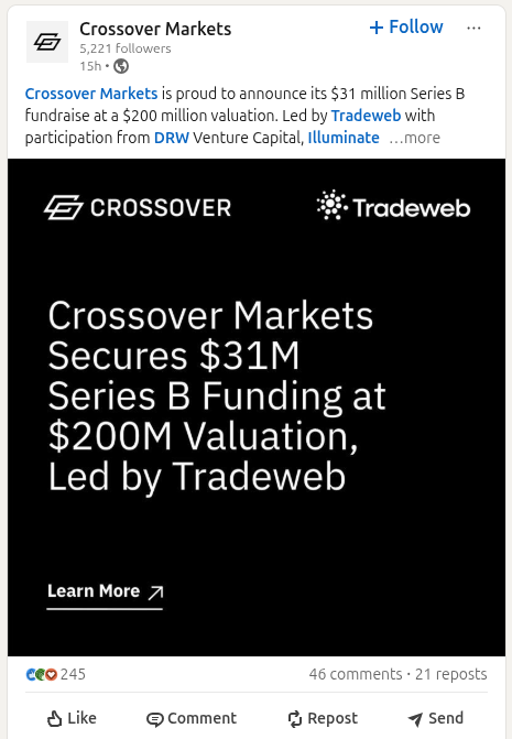 Crossover Markets LinkedIn Post