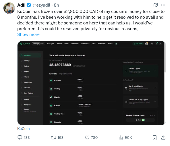 KuCoin Freezes Over $2.8M CAD in User Funds for Eight Months