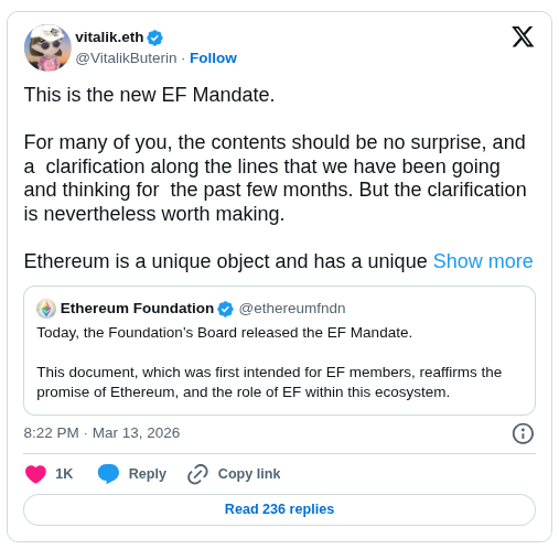 Ethereum Foundation Releases New Mandate Outlining Vision for Ethereum’s Future