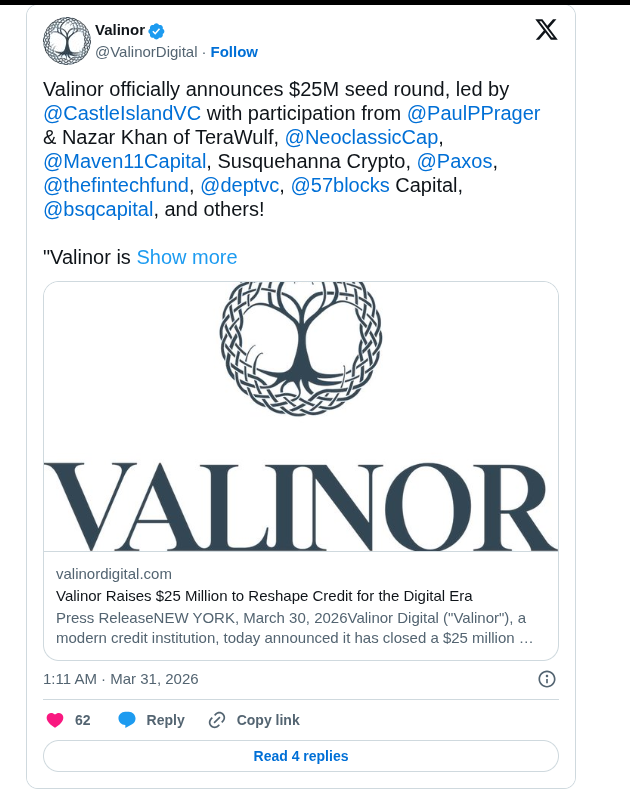 Valinor officially announces $25M seed round