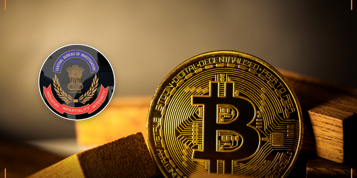 CBI logo and Bitcoin symbol representing the GainBitcoin cryptocurrency scam investigation in India.
