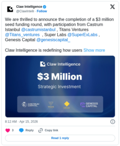 Claw Intelligence Secures $3 Million Seed Funding Led by Castrum Istanbul