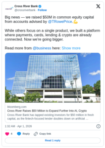 Cross River Secures $50M from T. Rowe Price for AI and Crypto Growth ...