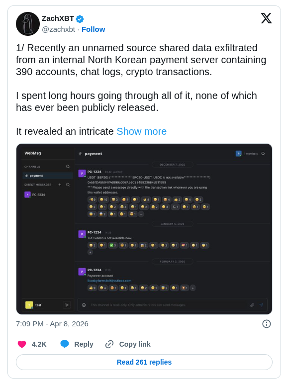 ZachXBT Leaks Internal DPRK IT Payment Server