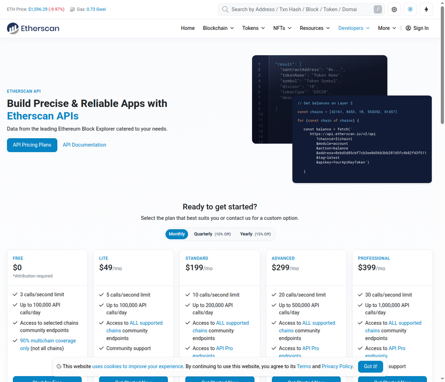 Etherscan API Plans Page