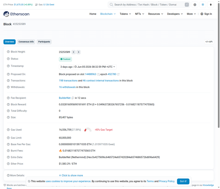 Etherscan Block Detail Page