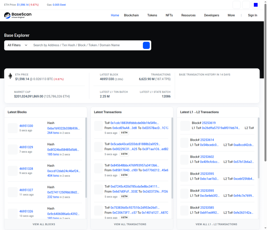 Etherscan L2 Explorer Homepage