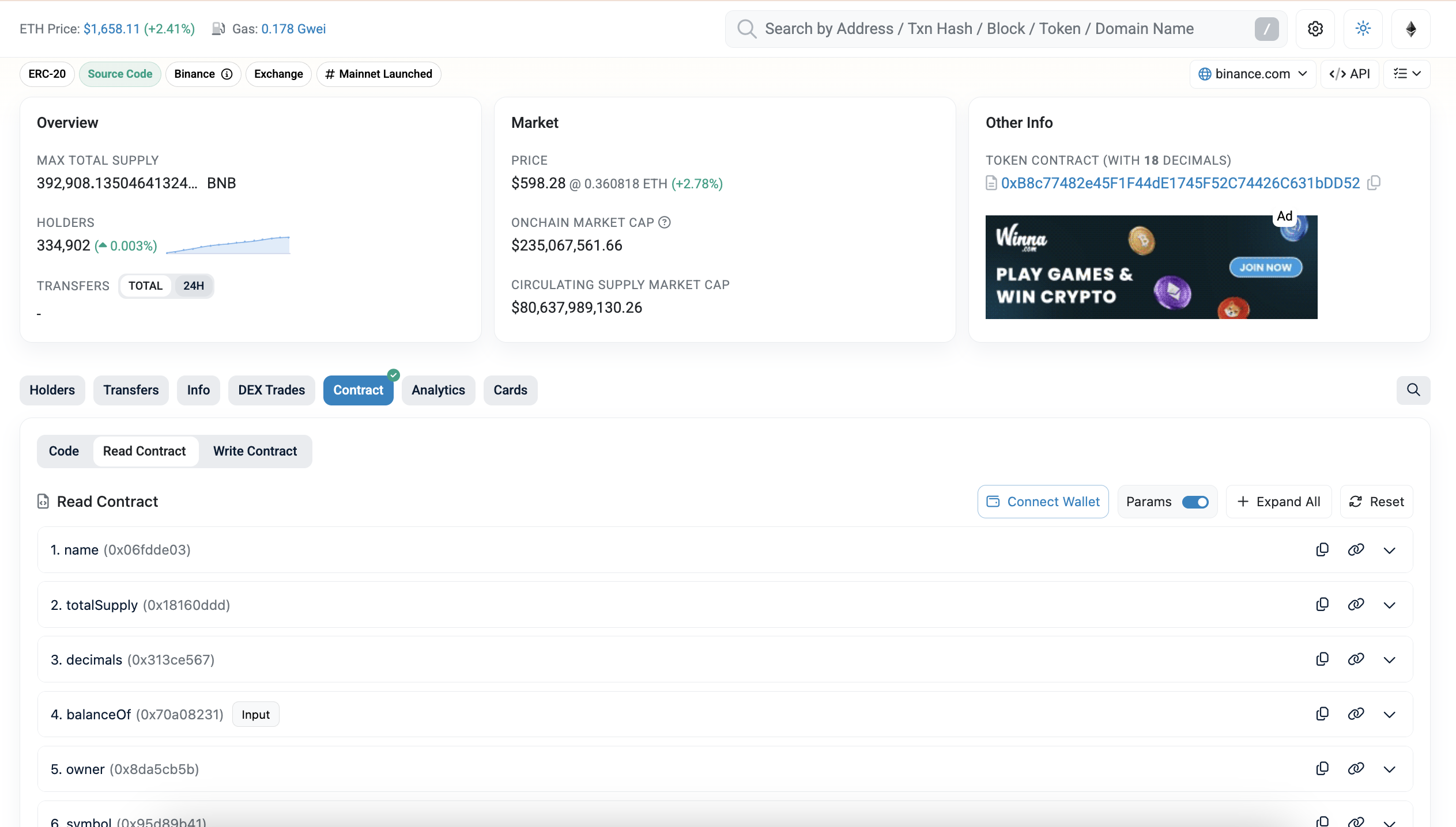 Etherscan Read Contract Tab