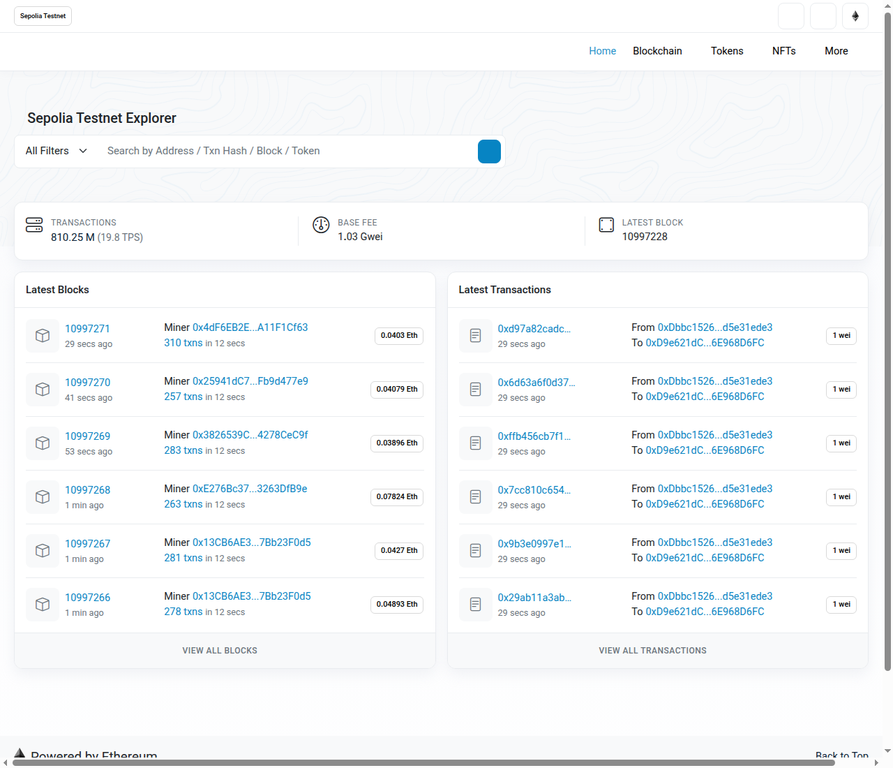 Etherscan Sepolia Testnet Explorer Homepage