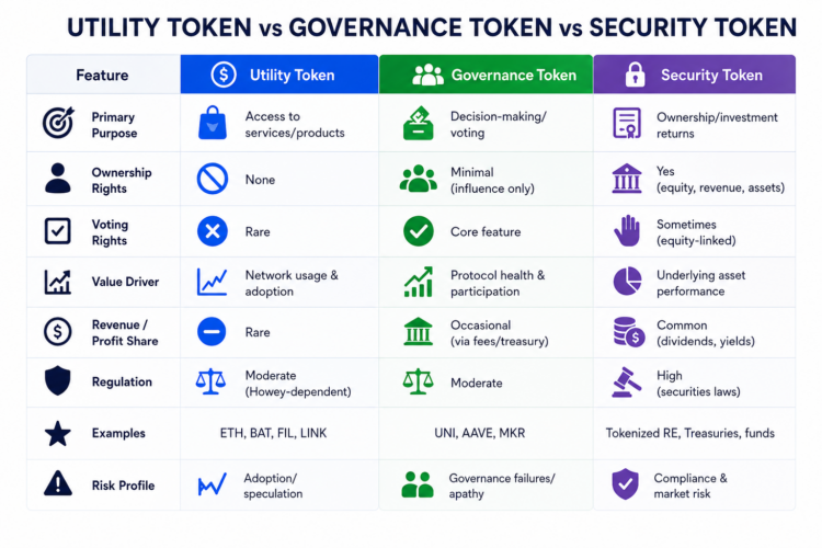 Utility vs governance vs security tokens