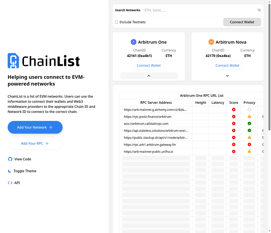 Arbitrum RPC List on Chainlist