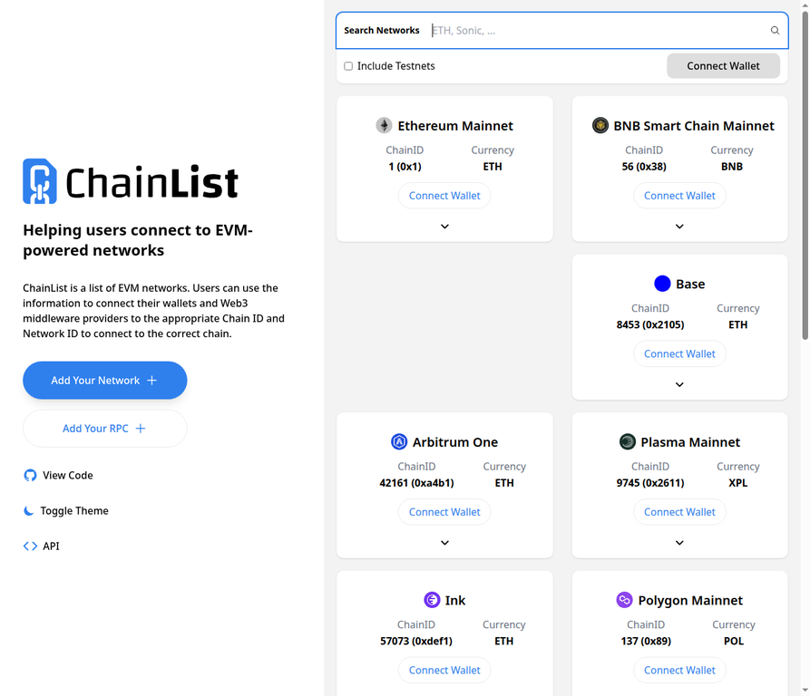 Chainlist Homepage