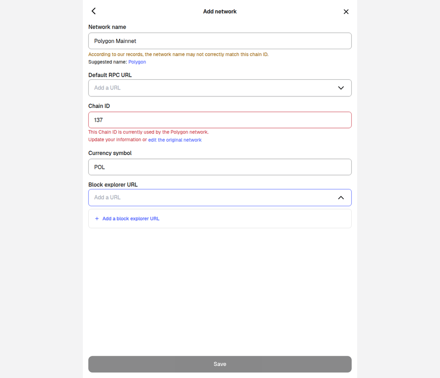Filled Add Network Form