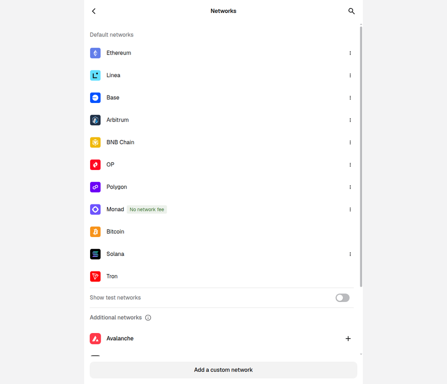 MetaMask Networks List