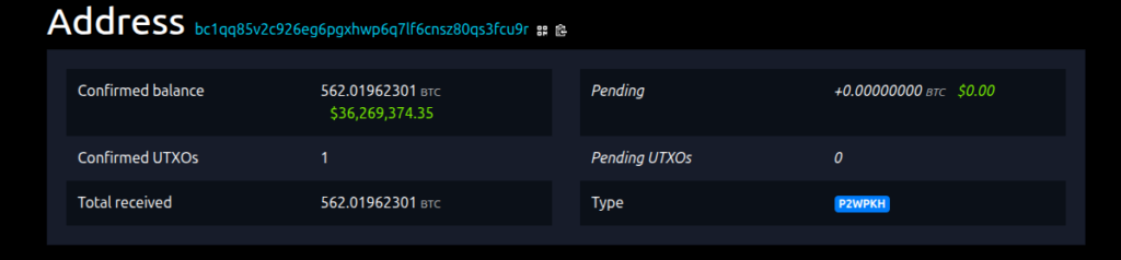 562 BTC Money Transferred