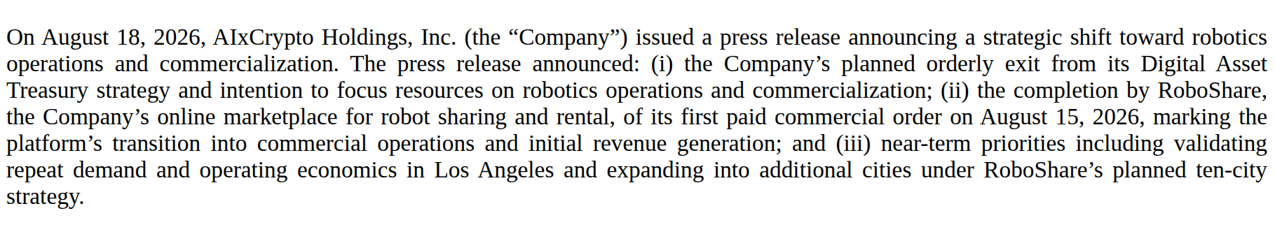 AIXC Shifts Focus to Robotics